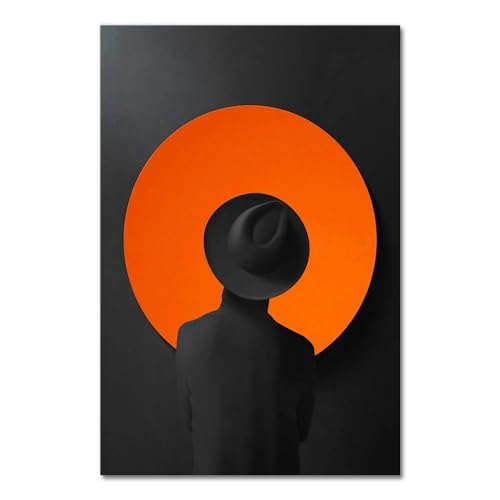 Abstrakter Clip Man mit schwarzer Hut Leinwand Malerei Poster Druck schwarz orange Wandkunst Bilder for Wohnzimmer Schlafzimmer Wohnheimdekoration(Color:1469-01,Size:60x90cm No Frame) von luose