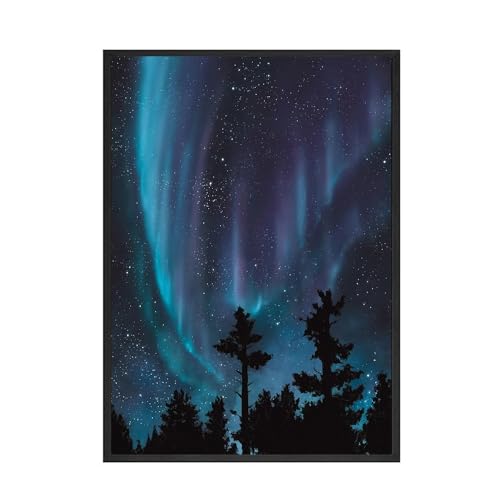 Aurora Borealis Canvas Poster Shooting Stars Nachthimmel Moon Bäume Malerei Bilder Wandkunst Druck Nordic Bedroom Wohnkultur (Color : C, Size : 60x90cm No Frame) von luose