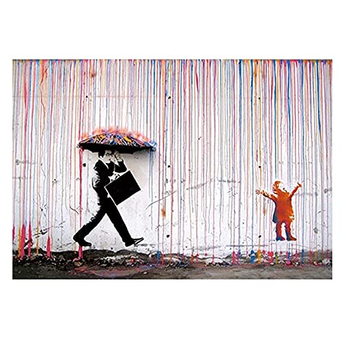 Banksy Art Graffiti Bunte Regen Wand Leinwand Malerei Poster und Druck Wandkunst Bilder Cuadros for Wohnzimmer Ungerahmt(Size:30X40cm Unframed) von luose
