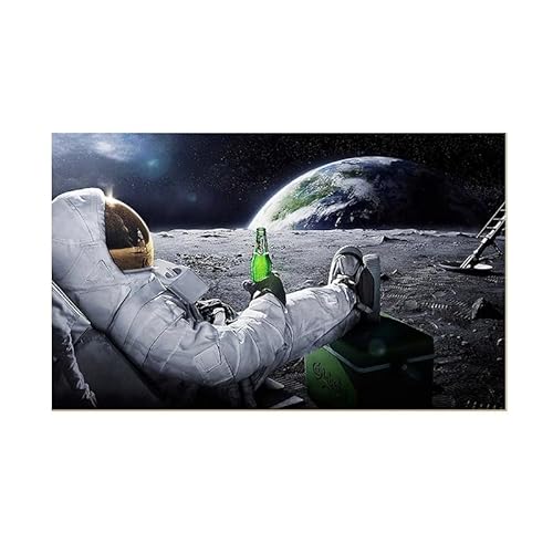 Biere Oberfläche Erde Astronauten Entspannende Mond Leinwand Malerei Poster und Drucke Wandkunst Bild für Wohnzimmer Wohnkultur (Color : JM101 A, Size : 20X30cm Unframed) von luose