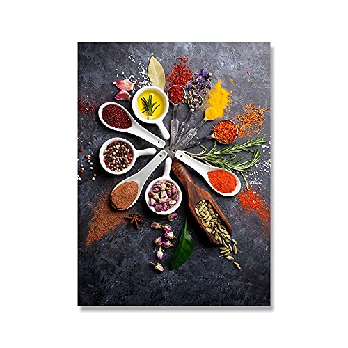 Moderne Küchenthema Poster Kräuter und Gewürze zum Kochen Leinwand Kunstdruck Pizza Malerei auf der Wand Kunst Bilder Dekor(Color:B,Size:30x40cm No Frame) von luose