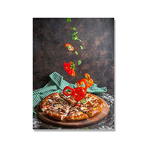 Moderne Küchenthema Poster Kräuter und Gewürze zum Kochen Leinwand Kunstdruck Pizza Malerei auf der Wand Kunst Bilder Dekor(Color:E,Size:30x40cm No Frame) von luose