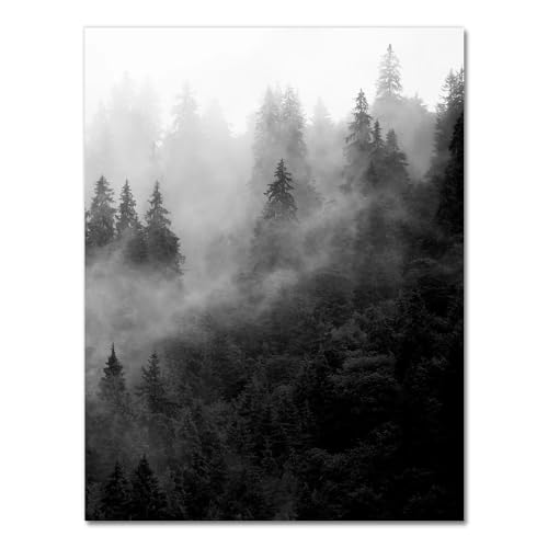 Natur druckt wald wandkunst schwarz und weiß baum poster neblig wald landschaft leinwand malerei wandbild wohnkultur (Color : 3448-02, Size : 60x90cm No Frame) von luose