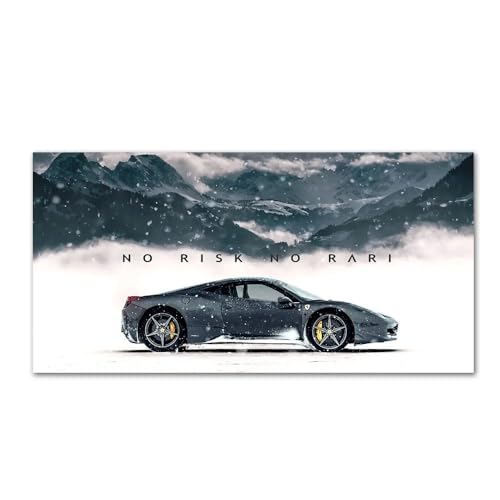 No Risk No Rari Schnee Sportwagen Poster Leinwand Gemälde Drucke Wandkunst Bilder Zitate for Wohnzimmer Wohnkultur Kein Rahmen(50x100cm no frame) von luose