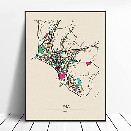 Peru Lima Karte Leinwand Malerei Drucke und Poster Modern Minimalistische Schlafzimmer Wohnzimmer Dekoration Wanddekor Bilder(21x30cm No Frame) von luose