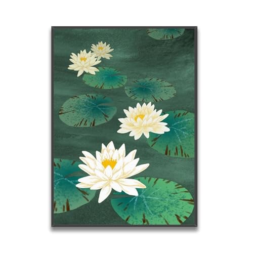 Retro Pflanze Lotus Blatt Lotus Wandkunst Leinwand Poster Druck Büro Malerei Bild Home Wohnzimmer Dekoration Malerei (Color : B, Size : 50x70cm(No Frame)) von luose
