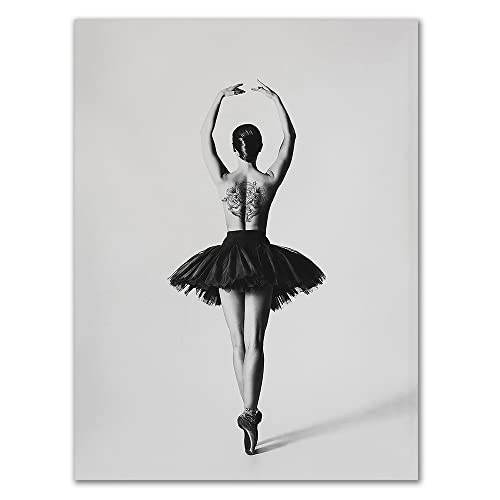 Schwarz -Weiß -Ballett -Tänzer Leinwand Malerei Elegante Ballerina Pose Foto Print Poster Wandkunst Bild for Tanzraumdekoration (Color : A, Size : 40x50cm No Frame) von luose