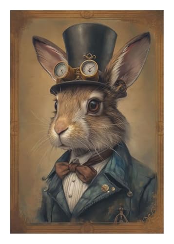 Steampunk Tiere Gepard Panda Kaninchen Tiger Katze Leinwand Malerei Nordic Poster Druck Wand Kunst for Wohnzimmer Wohnkultur(E,50x70cm Unframed) von luose