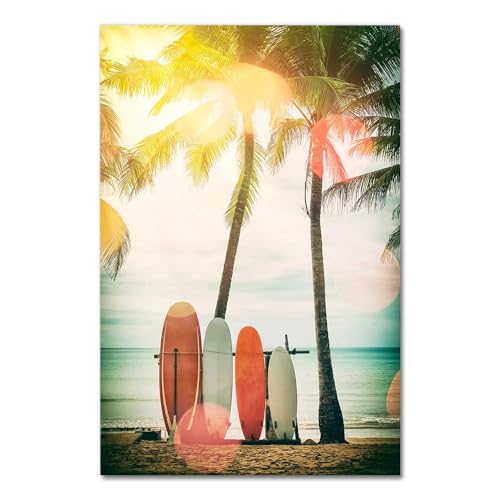 Strand surfboard coconut baum hängematte auto wandkunst leinwand malerei nordic poster und druckt wandbilder for wohnzimmer dekor (Color : 2953-04, Size : 30x45cm No Frame) von luose