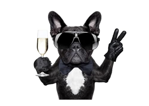 Süße französische Bulldogge trinkt Champagner Poster Leinwand Malerei for Wohnzimmer Home Decor Luxus Tier Wandbild Cuadros(30x42cm Unframed) von luose