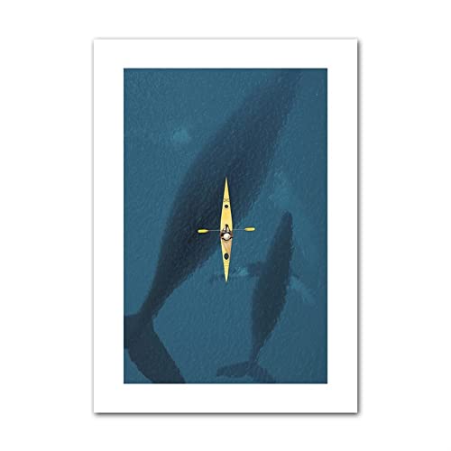 Surreale abstrakte Wandkunst Leinwand Malerei Bootfahren Schwimmen Flugzeug Nordische Poster und Drucke Wandbilder for Wohnzimmerdekor(Canvas A,40x50cm No Frame) von luose