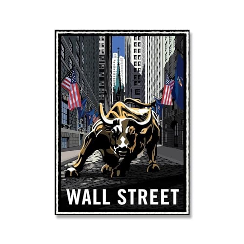 Wall Street Bull Leinwand Ölgemälde New York Wahrzeichen Ladeplakat und Druck Graffiti Wandkunst Bild Zimmer Wohnkultur(Size:30X45cm no frame) von luose