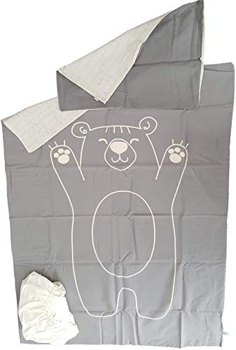 lupilu Pure Collection Baby-BETTWÄSCHE-Set Grau Beige Bär Motiv Natürlicher Schlafkomfort durch Reine Bio-Baumwolle Deckenbezug 135x100 cm Spannbettlaken 65x130 cm Kissenbezug 40x60 cm von lupilu