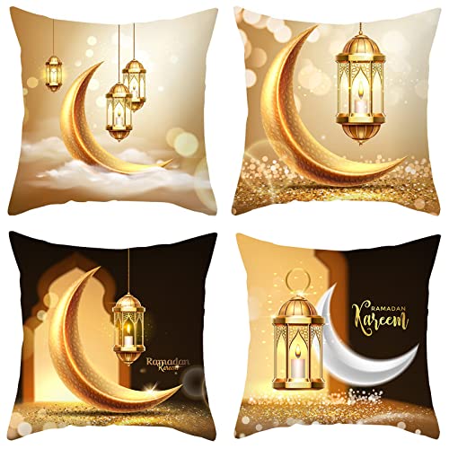 4 Stück Ramadan Kissenbezug 45x45cm Ramadan Kissen Abdeckung Dekokissenbezüge Druck Quadratische Kissenbezug Stern Mond Kissenbezüge Kissenbezug für Ramadan Kareem Party,Sofa,Auto,Bett,Home Decor von lurora2021