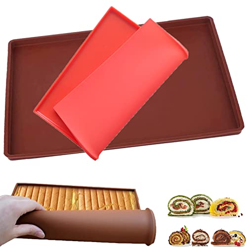 Silikon Backblech Rollmatte Antihaftbeschichtet Biskuitrollenmatte Rutschfest Silikon Backblech Silikon Backblech Rollmatte Silikon Backmatte für Pizza, Teig, Rollen, Fondant, Gebäck (2 Farben) von lurora2021