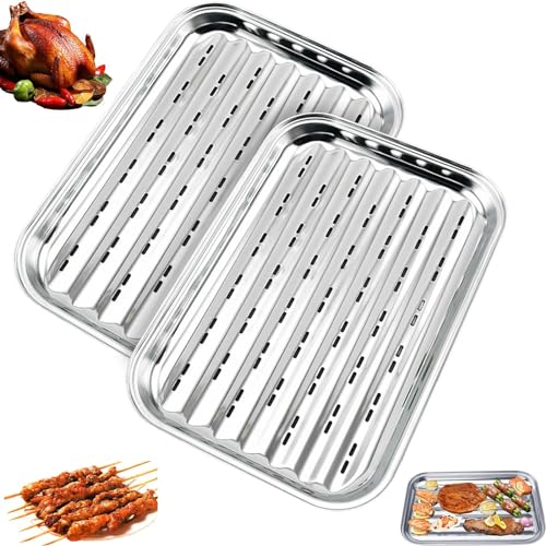 lurora2021 2 Stück BBQ Grillschalen Aus Edelstahl Grillschale Grillschale Edelstahl Grillkorb Wiederverwendbarer für Outdoor-Grillen, Grillzubehör für Gemüse, Fisch Oder Fleisch Grillpfanne von lurora2021