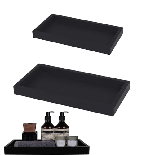 lurora2021 2 Stück Silikon Badezimmer Tablett Badezimmer Tablett Schwarzes Rechteckiges Tablett Badezimmer Tablett Schwarz Bad Tablett Schwarz Für Küchenspüle Waschtisch Badewann Und Toilette von lurora2021