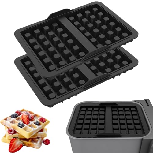 lurora2021 2 Stück Waffeleinsatz Heißluftfritteuse Zubehör Silikon Waffelplatten Zubehör Wiederverwendbar Ninja Heißluftfritteuse Zubehör Kompatibel Mit AF300EU, AF400EU, AF451EU, SL400EU, Stapelbar von lurora2021