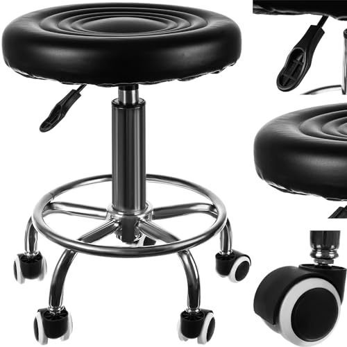 lushh BEAUTYLUSHH Drehhocker auf Rollen 150 kg Belastbar Höhenverstellbarer Rollhocker für Kosmetikstudios Friseursalons mit Kunstleder bezogen Schwarz 23505 von lushh BEAUTYLUSHH