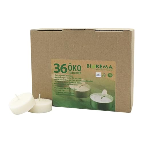 luterna 100% ÖKO-TEELICHTER aus regionaler Bio-Masse, BIOKEMA, Ø38 mm, Brenndauer ca. 4h, ohne Aluminiumhülle, 36 Stück pro Verpackung von luterna