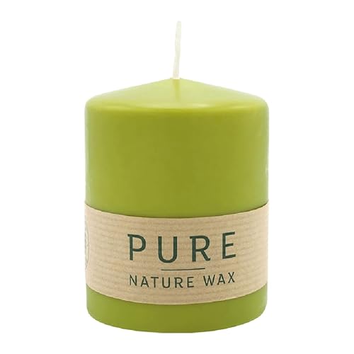 luterna 100% PURE, NATURAL WAX, Stumpenkerze, Olive, WENZEL, 90/70 mm, Brenndauer ca. 38h, 100% plastikfrei von luterna