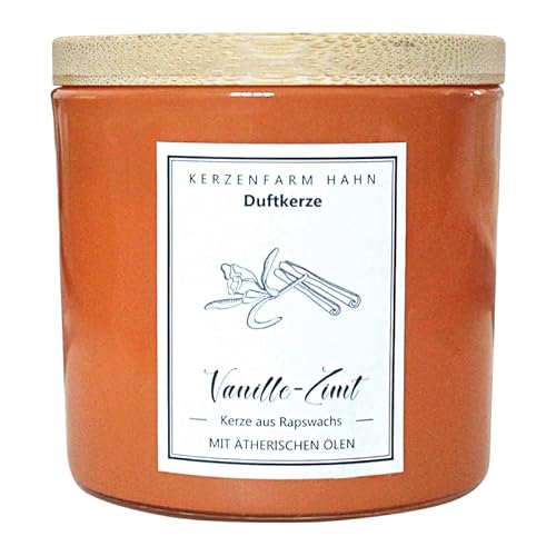 luterna Duftkerze im Glas, Vanille-Zimt, 100% pflanzliches Rapswachs, KERZENFARM HAHN, mit reinen ätherischen Ölen, Brenndauer ca. 17h von luterna