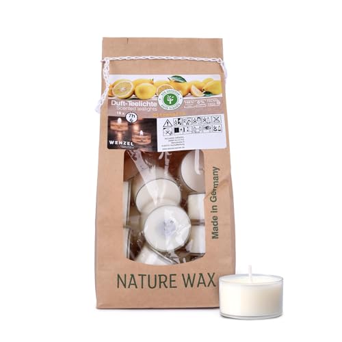 Wenzel Teelichter Duftkerze – 18 Duftteelichter Citronella Duft - 7 h Brenndauer - 100% Naturwachs, Palmölfrei, Ohne Alu – Raumduft & Deko-Kerzen für Zuhause, Bar, Restaurant, Outdoor, Events von Wenzel