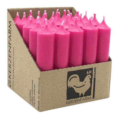 luterna Stabkerzen aus Paraffin, 100/22 mm, Pink, KERZENFARM HAHN, Brenndauer ca. 4h, 25 Stück pro Verpackung von luterna