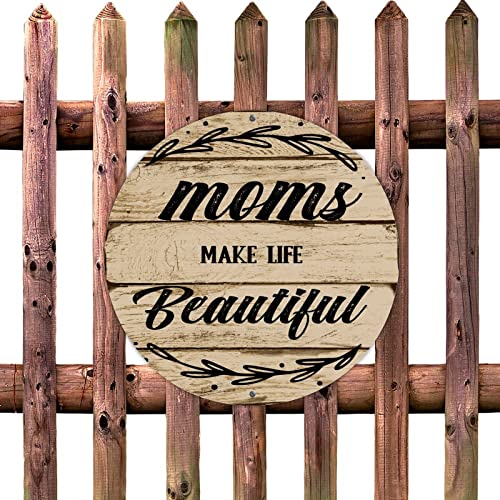 lutieger Country Metal Tin Sign Moms Make Life Beautiful Wall Poster Aluminum Metal Sign Gate Garden Cabin Home Decor Happy Mother's Day Sign Gift 30,5 x 30,5 cm Round von lutieger