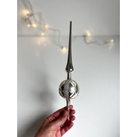 Vintage Silber Glas Christbaumspitze, Floral Glitter | 32 cm von luvieduvievintage