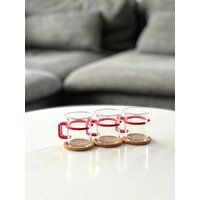 Vintage Bodum Espresso Tassen 3Er Set Mini Rote Glas Mokkatassen von luvieduvievintage