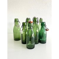 Vintage Bülach Glas Trinkflasche, Schweizer Glasflasche, Grüne Klemmflasche, Antike Lebensmittelgläser, Schweiz, 1940Er Jahre von luvieduvievintage