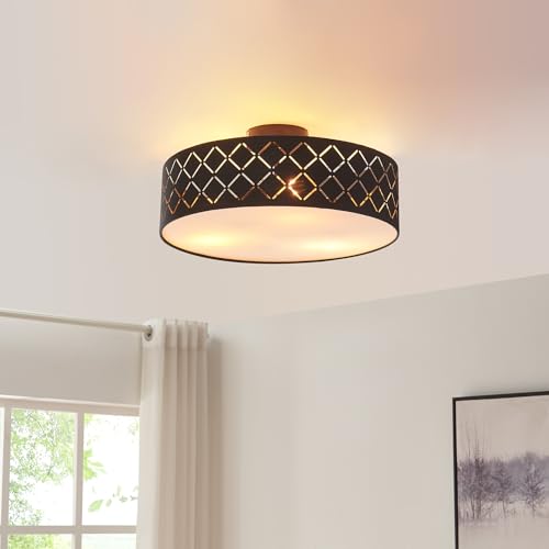 lux.pro Deckenlampe Bay Deckenleuchte 3-flammig E27 Wohnzimmerlampe mit Stoffschirm rund Deckenbeleuchtung Schwarz/Weiß lux.pro Deckenlampe Bay Deckenleuchte 3-flammig E27 Wohnzimmerlampe mit Stoffschirm rund Deckenbeleuchtung Schwarz/Weiß von lux.pro