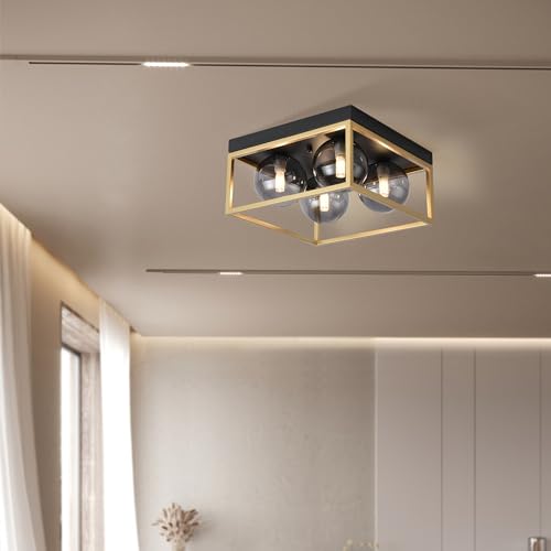 lux.pro Deckenleuchte Widnes Deckenlampe 4 x G9 Metall Glas Wohnzimmerlampe mit Kugelschirm 4-flammig Esstischlampe Schwarz/Goldfarben von lux.pro