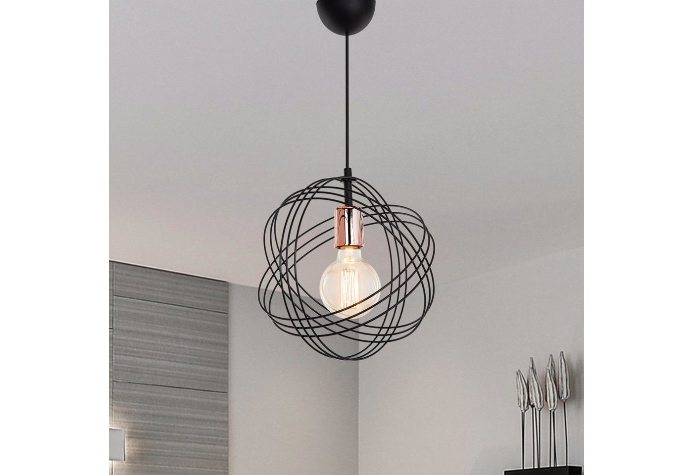 lux.pro Hängeleuchte, ohne Leuchtmittel, Hove Pendelleuchte 1xE27 Wohnzimmerlampe Metall Schwarz / Kupfer von lux.pro