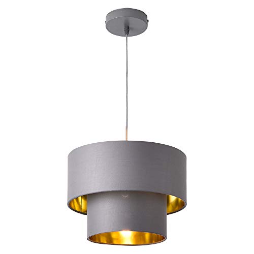 lux.pro Hängeleuchte E27 Deckenleuchte Hängelampe 30 cm Metall Stoff Grau-Gold von lux.pro