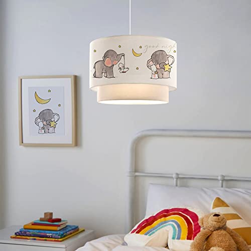 lux.pro Hängeleuchte Lurgan Pendelleuchte aus Kunststoff und Stoff Deckenlampe für Wohnzimmer Schafzimmer 1 x E27 ohne Leuchtmittel Elefanten-Motiv von lux.pro