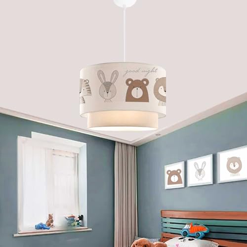 lux.pro Kinderzimmer Lampe Lurgan Deckenleuchte E27 LED-geeignet Hängelampe mit Stoffschirm doppelt Tiere-Motiv 70 cm hoch Weiß von lux.pro