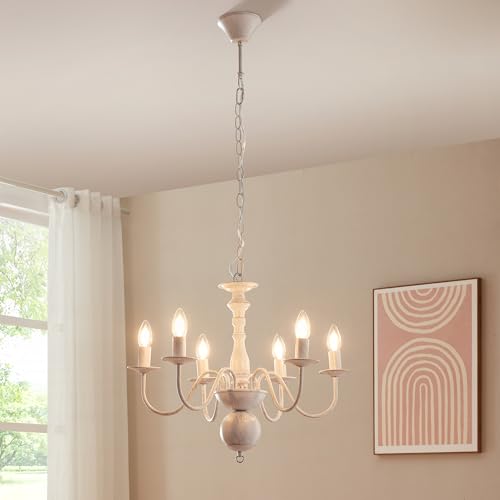 lux.pro Kronleuchter Vintage Berkeley Hängelampe Pendelleuchte Wohnzimmerlampe Shabby Chic 6-flammig Metall Weiß von lux.pro