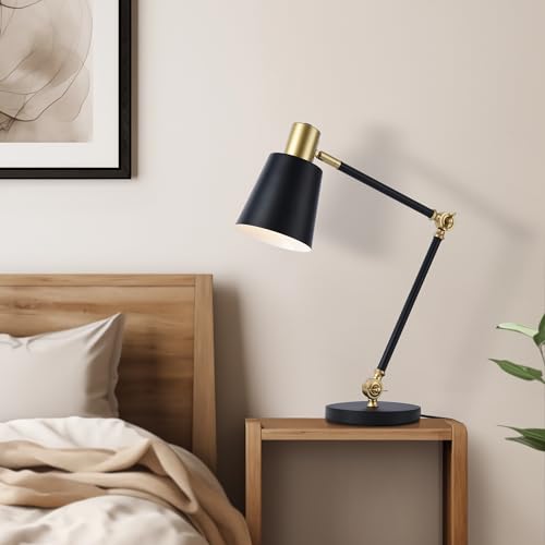 lux.pro Nachttischlampe Abergele Schreibtischlampe neigbar E27 Tischleuchte Metall Tischlampe Schwarz/Goldfarben von lux.pro