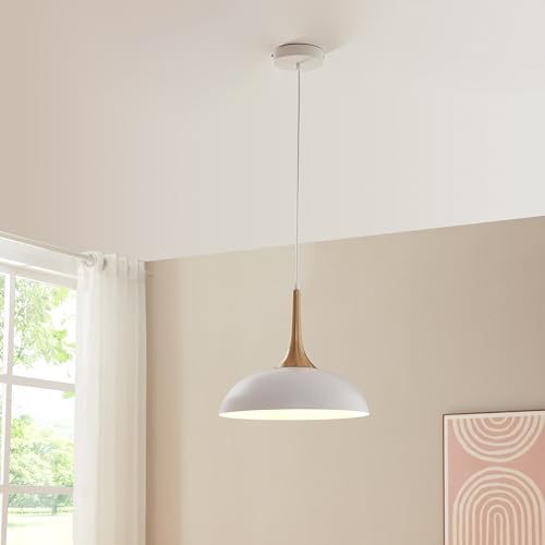 lux.pro Pendelleuchte Blairgowrie Hängelampe Hängeleuchte Wohnzimmerlampe Ø35,5 cm Schlafzimmerlampe E27 Esszimmerlampe hängend Metall Weiß/Messingfarben von lux.pro