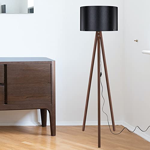 lux.pro Stehlampe Guildford 1 x E27 Stehleuchte für Wohnzimmer Dreibein Holz Standleuchte Walnuss-Optik Schwarz von lux.pro