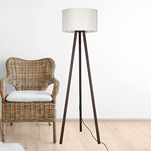 lux.pro Stehlampe Keynes 1 x E27 Stehleuchte für Wohnzimmer Dreibein Holz Standleuchte Walnuss-Optik Creme von lux.pro