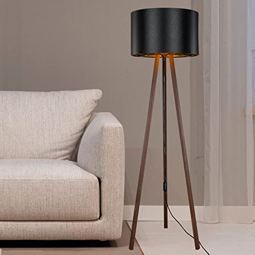 lux.pro Stehlampe Keynes 1 x E27 Stehleuchte für Wohnzimmer Dreibein Holz Standleuchte Walnuss-Optik Schwarz von lux.pro