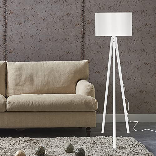 lux.pro Stehlampe Rochester 1 x E27 Stehleuchte für Wohnzimmer Dreibein Holz Standleuchte Weiß von lux.pro