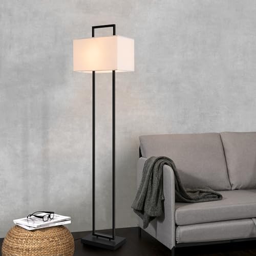 lux.pro Stehlampe Sigdal Stehleuchte E27 Wohnzimmerlampe mit Stoffschirm 1-flammig Schwarz/Weiß Lampe stehend Metall von lux.pro