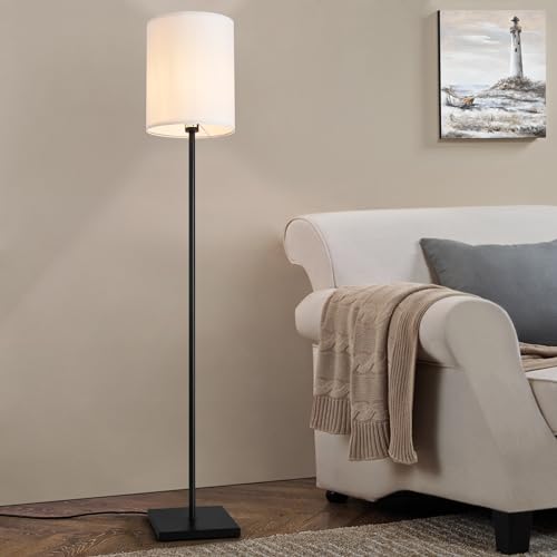 lux.pro Stehlampe Solna Wohnzimmerlampe Stehleuchte mit Lampenschirm aus Textil Weiß Standleuchte E27 Lampe stehend 158 cm hoch Metallgestell von lux.pro