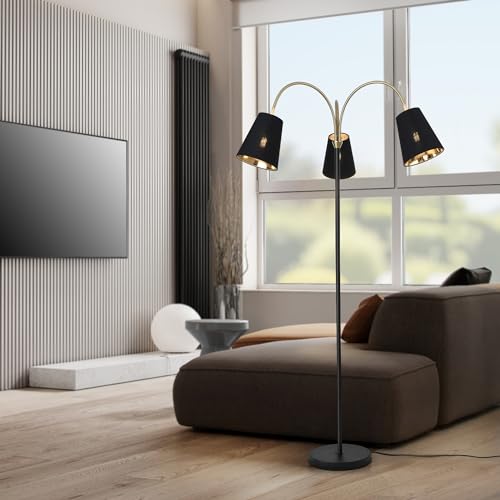 lux.pro Stehlampe Wycombe Stehleuchte 3 x E14 Wohnzimmerlampe Metall Stoffschirm verstellbar Standleuchte 3-flammig Schwarz/Goldfarben Lampe stehend von lux.pro