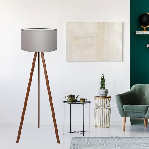 lux.pro Stehlampe Newport 1-flammig Tripod Lampe für Wohnzimmer 140 cm hoch Stehleuchte Standleuchte für innen mit Stoffschirm Grau von lux.pro