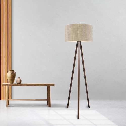 lux.pro Stehlampe Newport 1-flammig Tripod Lampe für Wohnzimmer 140 cm hoch Stehleuchte Standleuchte für innen mit Stoffschirm Hellbraun von lux.pro